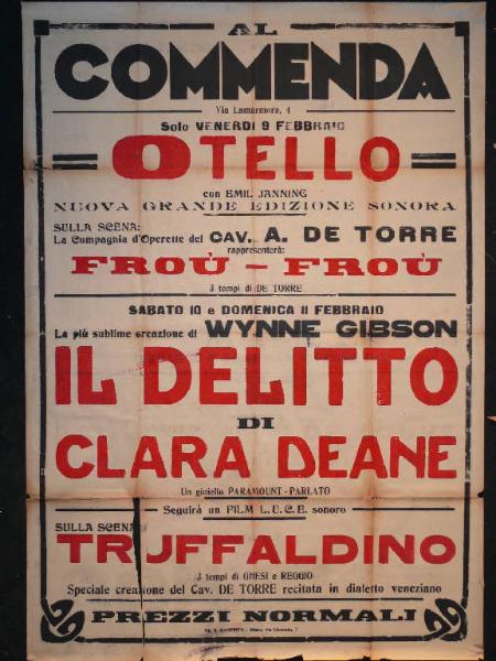 Otello/ Frou Frou/ Il delitto di Clara Deane/ Truffaldino