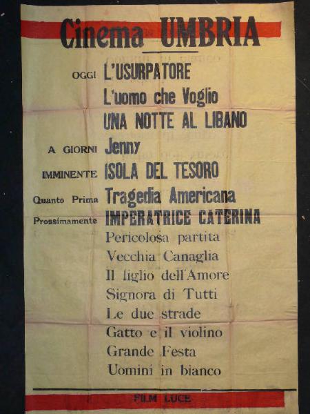 Usurpatore/ Uomo che voglio/ Notte al Libano/ Jenny/ Isola del tesoro/ Tragedia americana/ Imperatrice Caterina/ Pericolosa partita/ Vecchia canaglia/ Figlio dell'amore/ Signora di Tutti/ Due strade/ Gatto e violino/ Grande festa/ Uomini in bianco