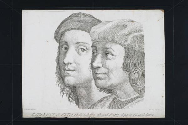 Teste della Celebre Scuola d'Atene dipinta da Raffaello Sanzio da Urbino nel Palazzo Vaticano ; disegnate in XL carte dal Cavalier Antonio Raffaello Mengs incise da Domenico Cunego