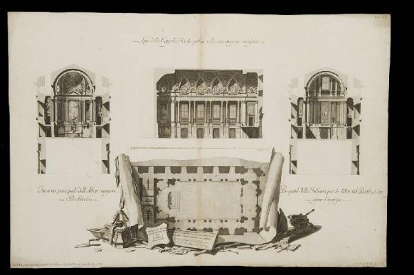 Planimetria e prospetti architettonici della cappella palatina nella Reggia di Caserta