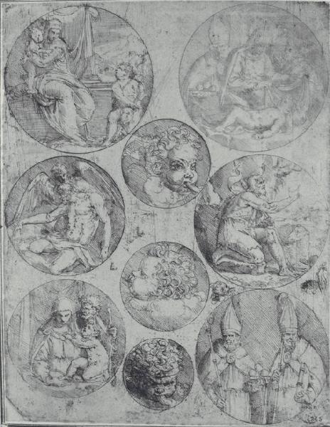 Madonna con Gesù Bambino e San Giovannino, scene evangeliche, Santi e Zefiri