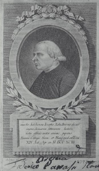 Macte. hoc. honore. Ioseph. Zola. Brixiae. decus / ingens divinarum litterarum lumen / nobis officio rector animo parens [...] XIV. Kal. Apr. an M. DCC. XCIII.