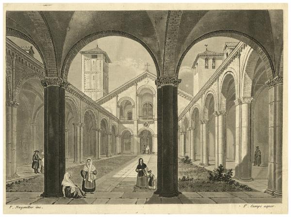 Veduta del quadriportico di Sant'Ambrogio a Milano