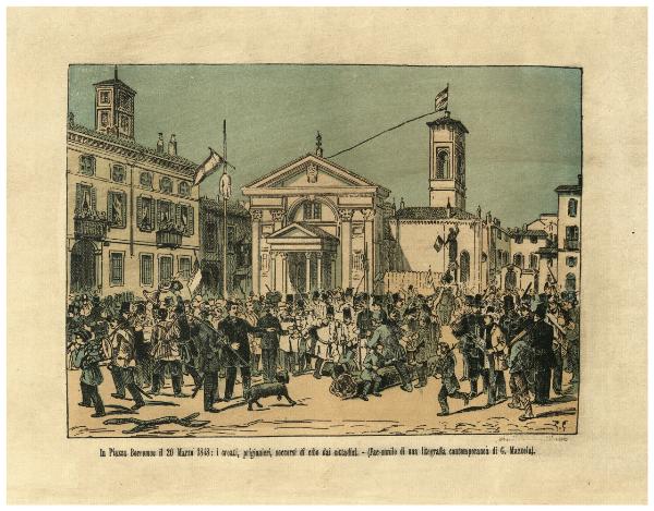 In Piazza Borromeo il 20 Marzo 1848: i croati, prigionieri, soccorsi di cibo dai cittadini