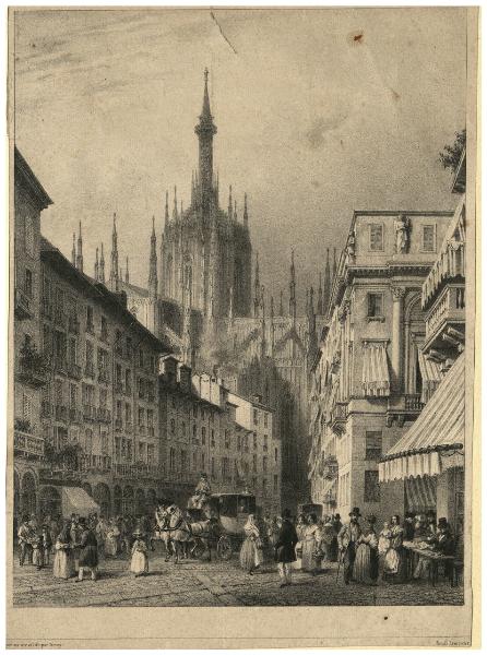 Veduta di Corso Vittorio Emanuele II a Milano, già Corsia Dei Servi