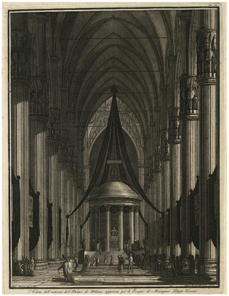 Veduta dell'interno del Duomo di Milano apparato per le Esquie di Monsignor Filippo Visconti.