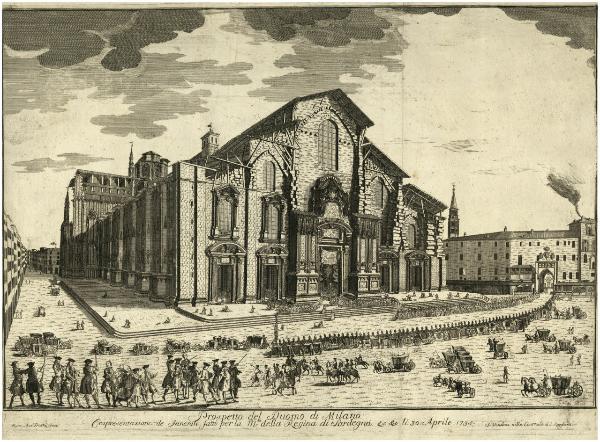 Prospetto del Duomo di Milanoe rapresentazione de funerali fatti per la M.ta della Regina di Sardegna ... li 30 Aprile 1735