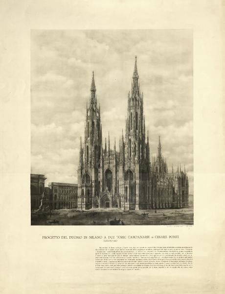Progetto del Duomo di Milano a due torri campanarie di Cesare Ponti