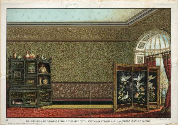 ILLUSTRATION OF DRAWING ROOM, DECORATED WITH ROTTMANN, STROME & CO.'s JAPANESE LEATHER PAPERS.