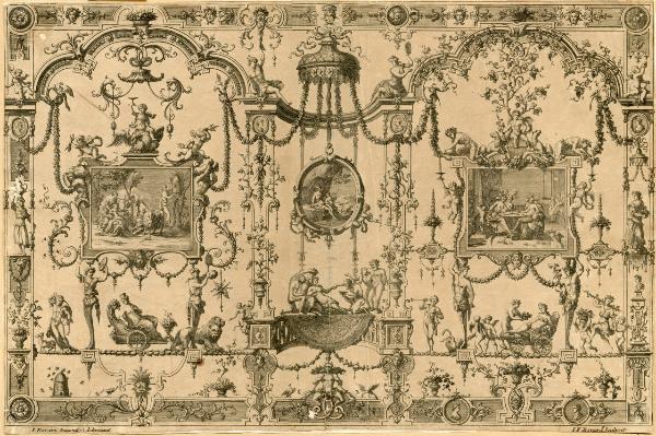 Ornemens inventez par J. Berain et se vendent chez ledit autheur aux Galleries du Louvre avec privilege du Roy