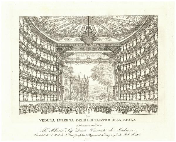 Veduta interna dell'I.R. teatro alla Scalaristrutturato nel 1830