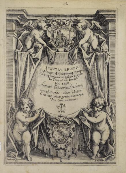 Sfortiae Brippio Academiae Arysophorum Principi Philosophiae lauream publice adepto In Templo Coll. Brayd. Soc. Iesu Animosi Rhetoricae Academici, Gratulatorias uices obituri Gentilitiae uirtutis geminam lauream Vna omnes contexunt