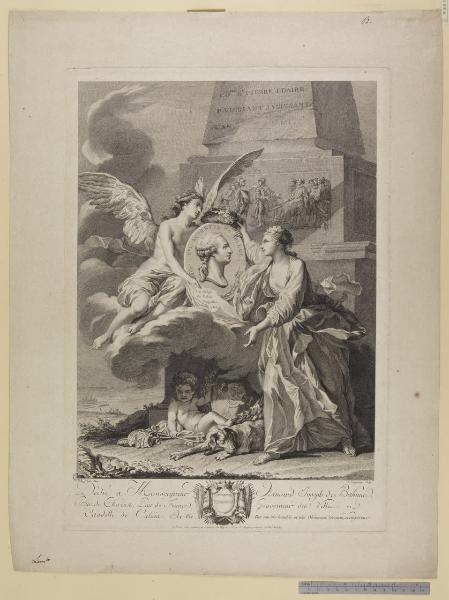 Personificazioni della Città di Calais e della Fama incoronano Pierre Laurent Buirette de Belloy
