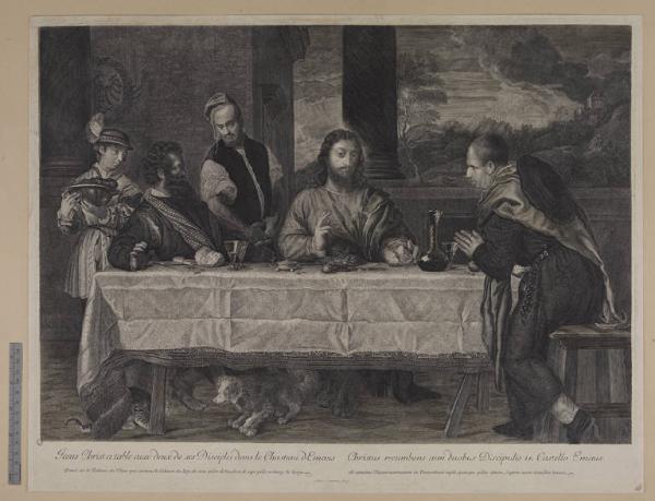 Jesus Christ a table avec deux de ses Disciples dans le Chasteau d'Emaus - Christus recumbens cum duobus Discipulis in Castello Emaus