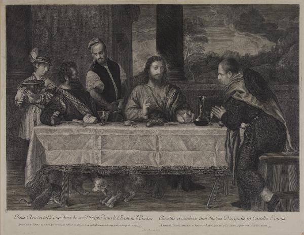 Jesus Christ a table avec deux de ses Disciples dans le Chasteau d'Emaus - Christus recumbens cum duobus Discipulis in Castello Emaus