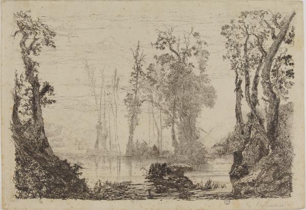 Paesaggio con lago nel mezzo