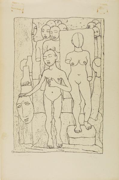 Bambino nudo all'interno di uno studio d'artista