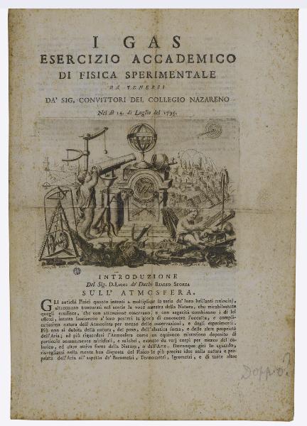 I gas esercizio accademico di fisica sperimentale da tenersi da' sig. convittori del Collegio Nazareno nel dì 14 di Luglio del 1795