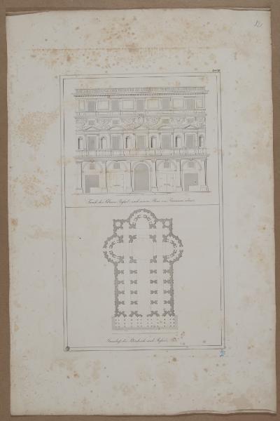 Facade des Palastes Rafael's nach seinem Plane von Bramante erlaut-Grundrifs der Peterskirche nach Rafael's Plan