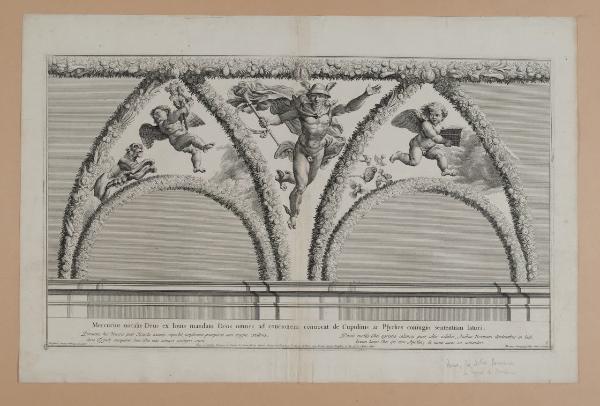 Loggia di Psiche: Mercurio sale in cielo per convocare gli dei: amorini nelle vele