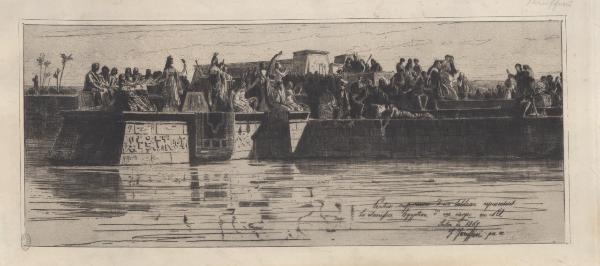 Partie superieur d'un tableau representant Le sacrifice egyptien d'une vierge au Nil. Salon de 1867
