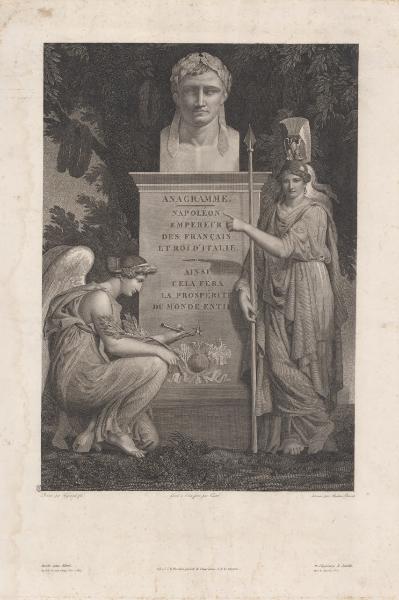 Monumento con busto di Napoleone Bonaparte e figure allegoriche