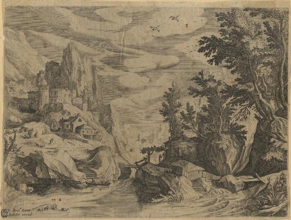 Paesaggio montuoso con fiume
