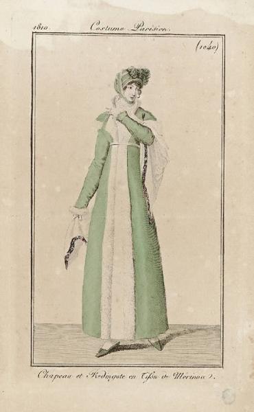 Costume Parisien. Chapeau et Redingote en Tissu de Mérinos