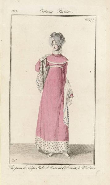 Costume Parisien. Chapeau de Crèpe. Robe de Tissu de Cachemire, à Pélerine