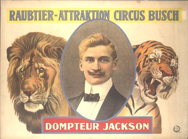 Raubtier. Attraktion Circus Busch / Dompteur Jackson