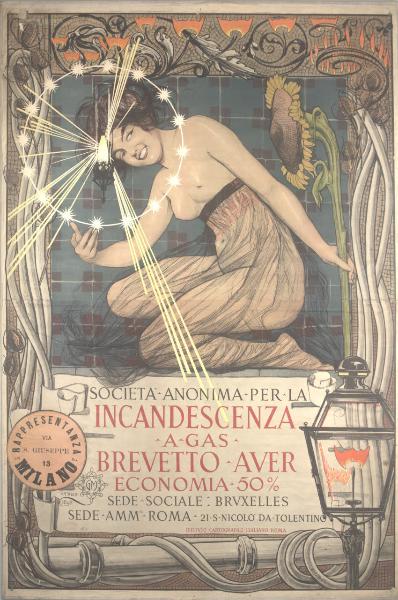 Società Anonima per la incandescenza a gas. Brevetto Auer / Sede sociale Bruxelles. Sede Amm.va Roma