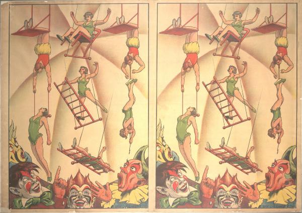 Volteggi di equilibristi su trapezi per il circo Klunsky di Vienna