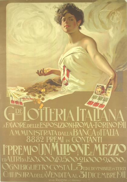 Grande Lotteria Italiana / a favore delle Esposizioni Roma Torino 1911 amministrata dalla Banca d'Italia