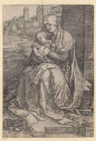 Madonna con Bambino seduta ai piedi di un muro