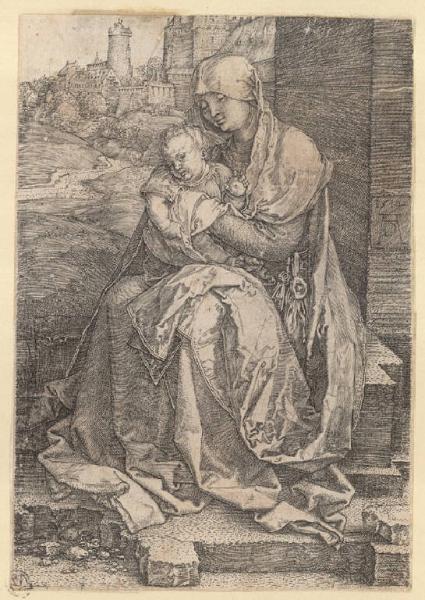 Madonna con Bambino seduta ai piedi di un muro