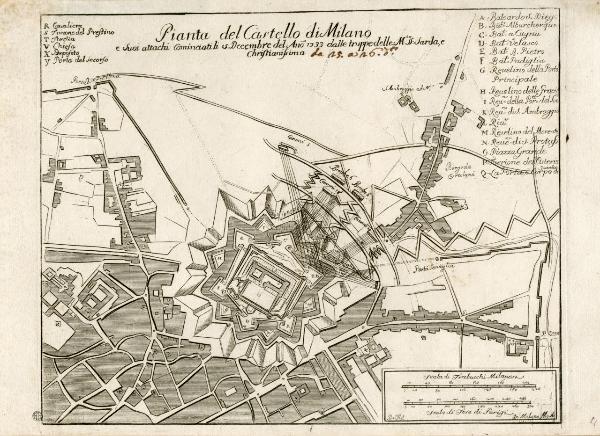 Pianta del Castello di Milano e Suoi attachi Cominciati li 15 Decembre del Ano 1733 dalle truppe delle M.ta Sarda e Christianissima