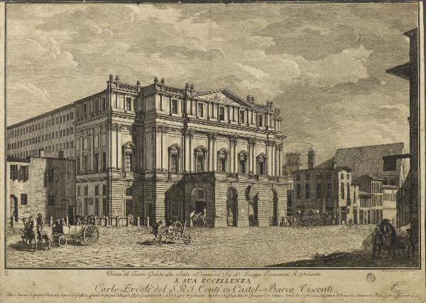 Veduta del Teatro Grande alla Scala. Disegno del Sig.r D.n Giuseppe Piermarini R. Architetto