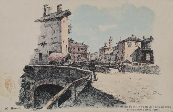 Milano. Naviglio. Ponte dei Fabbri e Ponte di porta Genova