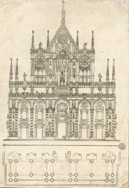 Pianta e prospetto della facciata del Duomo di Milano