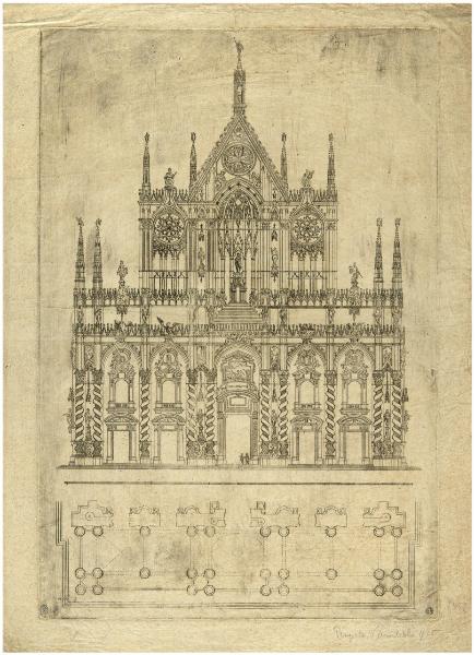 Pianta e prospetto della facciata del Duomo di Milano