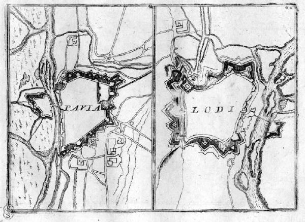 Pavia e Lodi. Piante topografiche delle mura