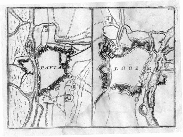 Pavia e Lodi. Piante topografiche delle mura