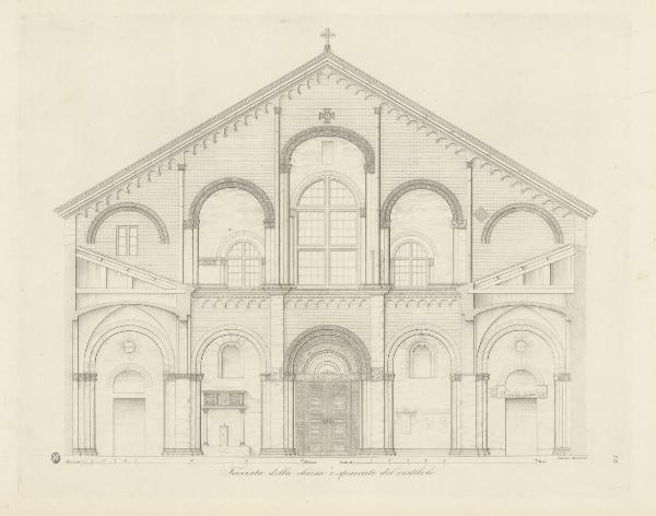 Facciata della chiesa e spaccato del vestibolo