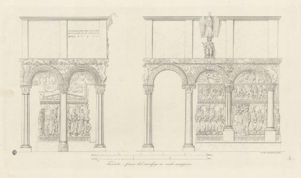 Facciata e fianco del sarcofago in scala maggiore