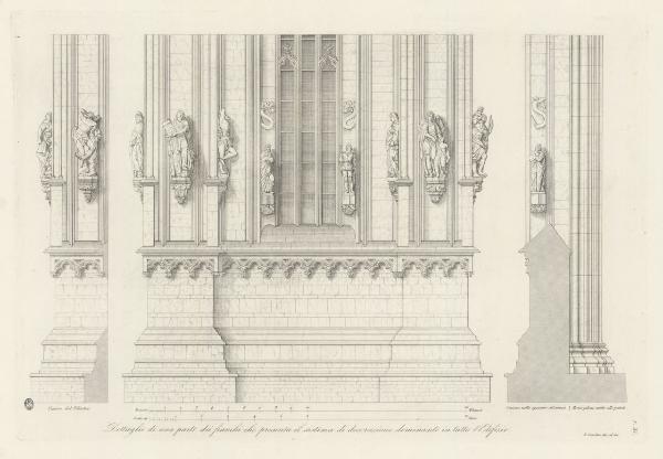 Dettaglio di una parte dei fianchi che presenta il sistema di decorazione dominante il tutto l'Edifizio