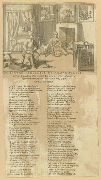 Histoire veritable et remarquable arrivée à l'endroit d'un nommé roux, fils d'un cordonnier, lequel aiant renié son pére, le diable en prit possession