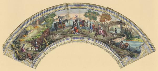 Pagina di ventaglio con scena di caccia