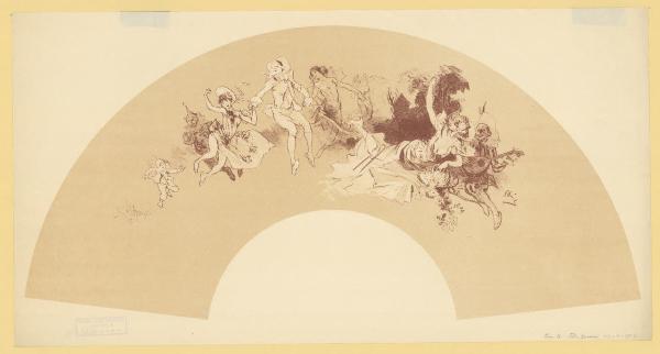 Foglio per ventaglio con figure in maschera