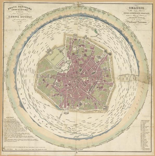 Nuovo Panorama Geometrico-Orografico-Pittoresco di Milano Ideato ed Inciso da Leone Zucoli e dal medesimo pubblicato nel 1844