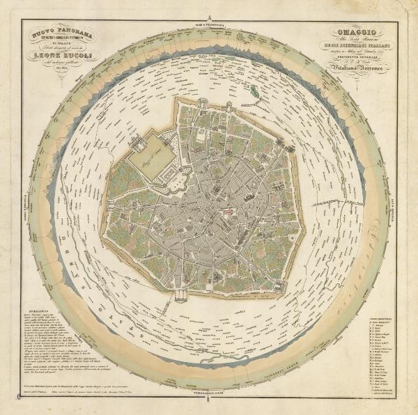 Nuovo Panorama Geometrico Orografico Pittoresco di Milano. Ideato Disegnato ed Inciso da Leoni Zucoli e dal medesimo pubblicato nel 1844